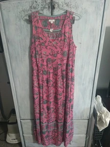 J Jill Maxi V neck Sleeveless Dress Small Pink Floral Boho Cottagecore Beachy - Picture 1 of 9