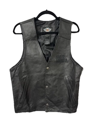 Harley Davidson Leather Vest LG Black Pigskin Lace-Side Genuine Motor Clothes - Image 1 of 4