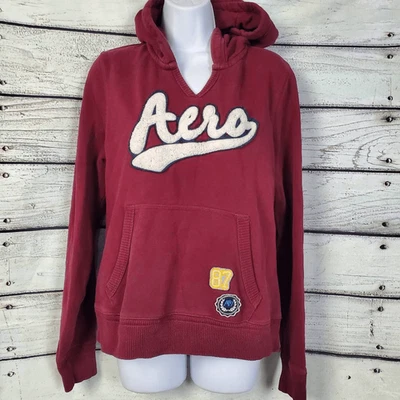 Aeropostale Women’s Pullover Hoodie XL Maroon Chenille Logo Kangaroo Pocket - Image 1 of 4