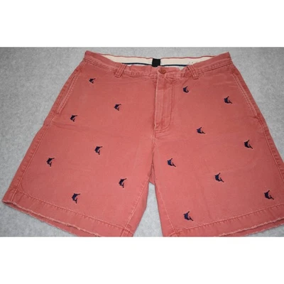 Pantalones Cortos J Crew Para Hombre Talla 35 Rojo 8" Entrepierna Caquis Chinos Planos Diseño Pez Foto 1 de 4