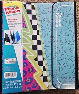 Trapper Keeper Mappe, Retro 80er Formen Druck, 1 Zoll Mappe mit 2 Ordnern NEU - Bild 1 von 5