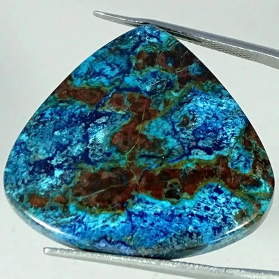 44,70 quilates. Piedra preciosa 100 % natural azurita shattuckita pera cabujón 28X32X5 mm Foto 1 de 4