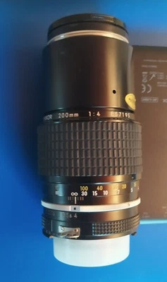 Nikkor 200mm 1:4 Black Lens Mounted on Nikon F - Image 1 of 2