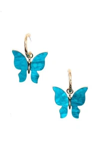 Pendientes de aro de oro perforado y mariposa turquesa - Imagen 1 de 1