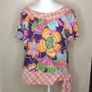 Blusa Capacity Floral y a Cuadros con Lazo en la Cintura - Jr. XL - NUEVA CON ETIQUETAS - Imagen 1 de 10