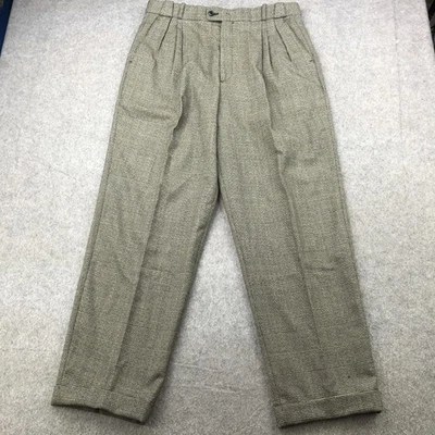 Vintage Bachrach Dress Pants Mens 36 Gray Plaid Wool Pleated Cuffed Trousers - Image 1 of 4