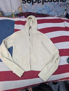 Ralph Lauren Sweater Womens L Hooded Full Zip Heavy Knit Cotton Tan Hoodie - Picture 1 of 9