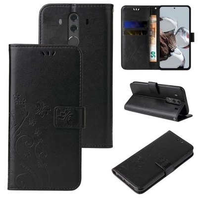 PU Leather Flip Case Floral for Huawei Mate 10 & 10 Pro - Color: Black - Image 1 of 4