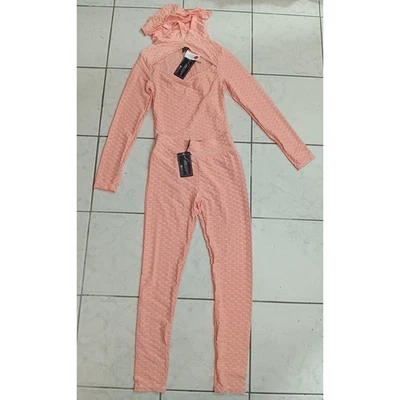Love University Athleisure Jumpsuit Hooded Romper Textured Peach Activewear M - Image 1 of 4