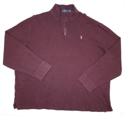 Suéter Polo Ralph Lauren Para Hombre XXL Estate Rib 1/4 Cremallera Poni Logo Algodón Borgoña Foto 1 de 4