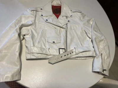 Женская мотоциклетная куртка Kerr белая кожа размер 14 красная стеганая подкладка Rider - Изображение 1 из 4