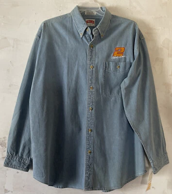 RUSTY WALLACE # 2 Nutmeg NASCAR Apparel Men's Denim Button Down Shirt XL NWT - Image 1 of 4