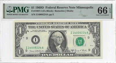 1969D $1 MINNEAPOLIS FRN. PMG GEM Uncirculated 66 EPQ Banknote. - Image 1 of 2