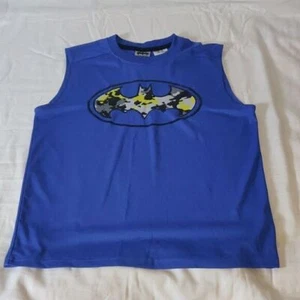 Batman Blue Polyester Sleeveless Tee with Camo Logo Size L - Picture 1 of 4