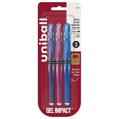 Uniball Signo Gel Impact Metallic Ink Pen 1.0mm 3/Pk PPL-PNK_BLU Office School - Image 1 of 3