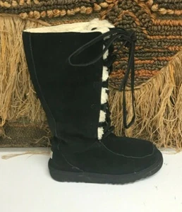  UGG AUSTRALIA CLASSIC MID CALF BLACK SHEEPSKIN BOOT WOMEN SIZE 6 - Picture 1 of 9