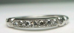 Antique Art Deco Ring O Romance Wedding Band 17K White Gold Ring Size 6.75 - Picture 1 of 12