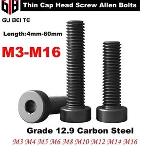 M3 M4-M16 Allen Hex Cap Head Bolts Socket Screws Thin Head Strength Grade 12.9 - Picture 1 of 80