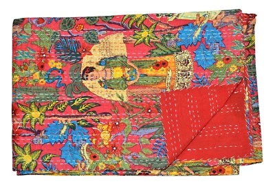 Throw Bedspread Kantha coverlet Handmade Bed Sheet Queen Bedcover Indian Cotton - Image 1 of 2