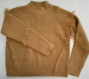 $120 New MICHAEL by MICHAEL KORS Dark Camel FRINGE MOCKNECK Sweater M - Picture 1 of 11