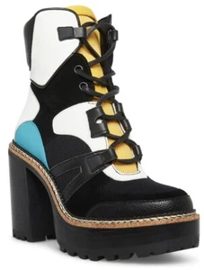 Steve Madden JACKIE 9 M Black White Turquoise Yellow Platform Combat Boots HOT🔥 - Picture 1 of 14