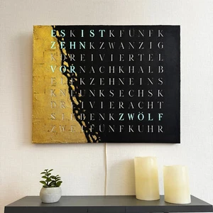 WordClock Jupiter gelasert Schwarz mit Blattgold - handgefertigte LED Wortuhr - Bild 1 von 11