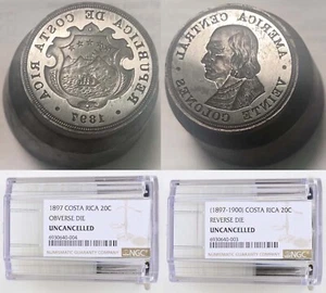RARE Uncancelled Obv & Rev Dies Philadelphia Mint Costa Rica Gold 20 Colones NGC - Picture 1 of 9