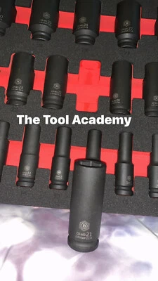 BRITOOL HALLMARK 25pce 8-36mm DEEP 6 Point Hex Socket Impact 1/2 Dr In Foam Tray - Image 1 of 4