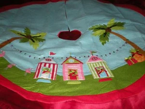 TROPICAL PINK FLAMINGO "DAY AT THE BEACH" CHRISTMAS TREE SKIRT 4 FT ROUND - Picture 1 of 1