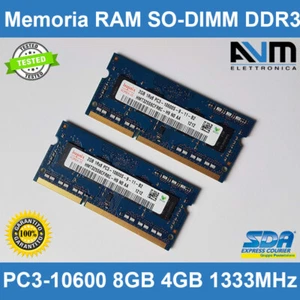Memoria RAM SO-DIMM DDR3 PC3-10600 1333MHz 8GB 4GB 2GB x notebook Laptop SODIMM - Foto 1 di 23