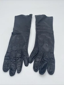 Guanti vintage donna Alexander's in pelle nera taglia 6 made in France seta LINNING - Foto 1 di 6