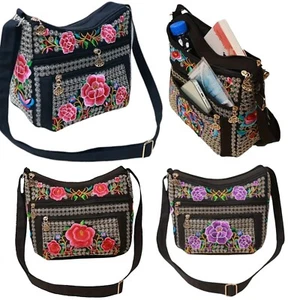 Tasche für Damen, Vintage Ethno Tribal bestickt Boho Hippie Beuteltasche Handtaschen Shoul - Bild 1 von 12