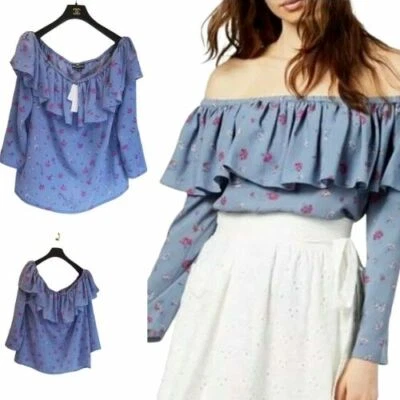 Top Jill Stuart para mujer XL fuera del hombro floral azul elástico Cottagecore Foto 1 de 4