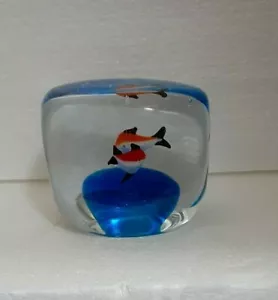 Aquarium Paperweight Art Bubble Glass Tropical Fish Square Clear Blue - Picture 1 of 9