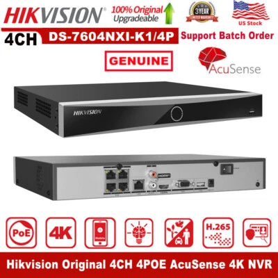 Hikvision 4Ch POE AI NVR DS-7604NXI-K1/4P 12MP 4K NVR 4Channel 4POE AcuSense US - Image 1 of 4