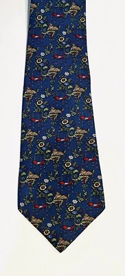 Corbata Salvatore Ferragamo Rara 100% Seda Azul Tigre Flora Patrón Para Hombre - Usada en Excelente Condición Foto 1 de 4