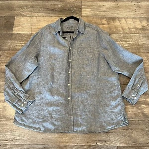 Blue Harbour Marks & Spencer Gray 100% Pure Linen Button Up Shirt Men's XXL - Picture 1 of 9