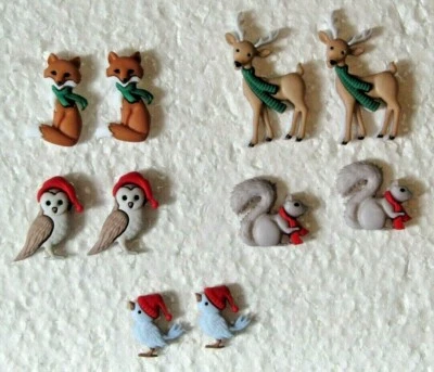 Holiday Dressed Animal Nickel Free Stud Earrings Fox-Squirrel-Deer-Owl or Bird - Image 1 of 4