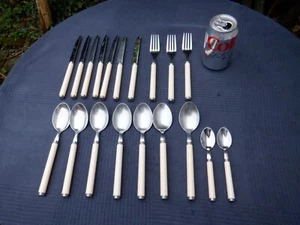 Teilset 19 Teile Vintage EME INOX Italy Besteck mit weißen Griffen - Bild 1 von 24