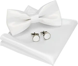 Mens Solid Color Pre-tied Bow Tie and Pocket Square Cufflink Set with Gift Bo... - Picture 1 of 6