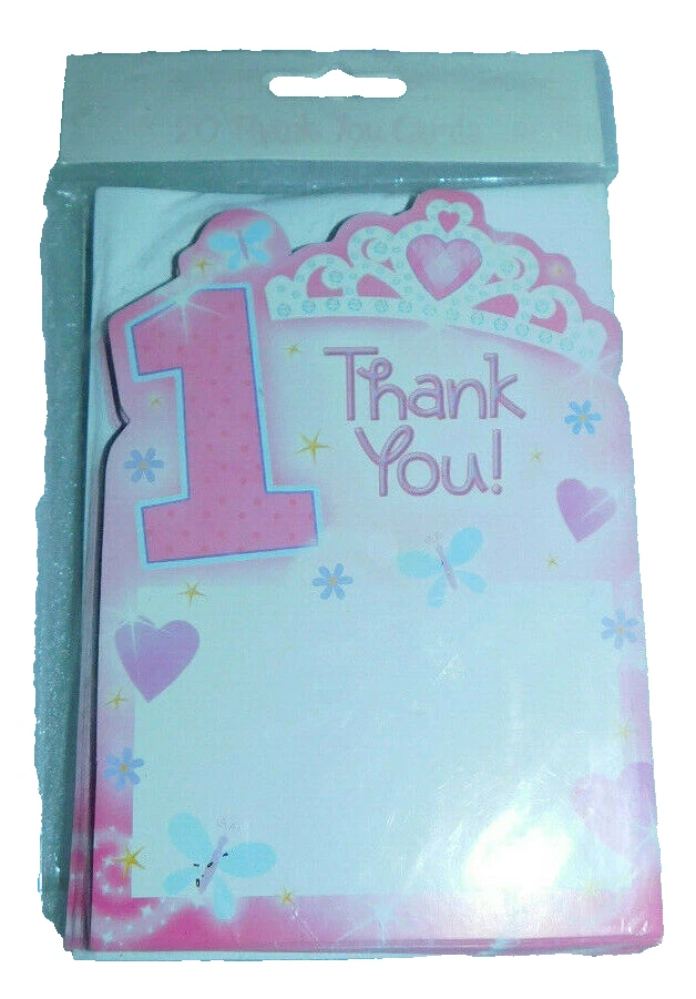 1er Primer Cumpleaños Princesa 20 Tarjetas de Agradecimiento Sobres Amscan Tiara Fiesta Rosa Foto 1 de 2