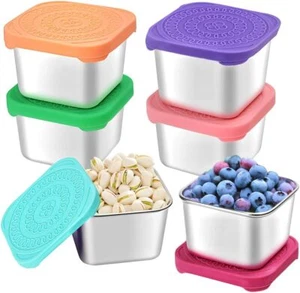 6Pack 6oz Stainless Steel Snack Containers for Kids, Easy Open Leak Proof Metal - Picture 1 of 6