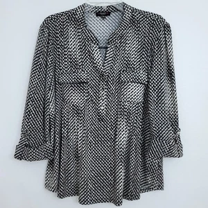 Cocomo Damenbluse mit abstraktem Druck Biesen 3/4 Arm Boho Bauern Preppy PXL - Bild 1 von 17