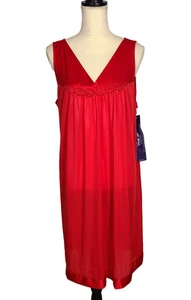 VANITY FAIR Red Nightgown Large Semi Sheer V Neck Sleeveless Nylon Romantic NEW - Picture 1 of 10