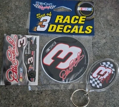  Dale Earnhardt #3 GM 2001 Goodwrench Race Decals 3" KEYCHAIN & Button Lot NEW  - Image 1 of 4