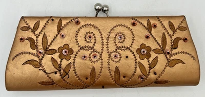 Bijoux Terner Floral Embroidered Beaded Handbag Clutch Rose Gold 9 1/2 XW 3 5/8 - Image 1 of 4