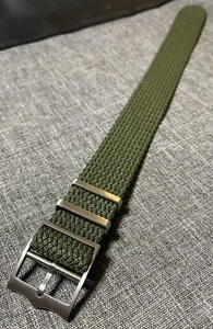 Single Pass Perlon Watch Strap / Deep Green Weave / Stainless Crown buckle 20/22 - Picture 1 of 7