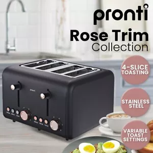 Pronti 4 Slice Toaster Rose Trim Collection - Black - Picture 1 of 9