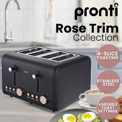 Pronti 4 Slice Toaster Rose Trim Collection - Black - image 1 of 4