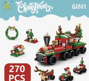 JUEGO DE LADRILLOS DE BLOQUES DE CONSTRUCCIÓN DE NAVIDAD 270 PIEZAS TREN DE RENOS CON LUCES ¡HAZLO TÚ MISMO NUEVO! - Imagen 1 de 5